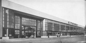 Place de l'Yser 7, Bruxelles, Citroën, ateliers, façade coté quai de Willebroeck  (L’Ossature métallique, 2, février 1935, p. 62)