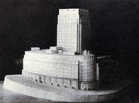 Rue Ravenstein 48-70 et Cantersteen 39-55, Bruxelles, Shell Building, maquette du projet d'extension (© Bâtir, 22, 1934, p. 837)