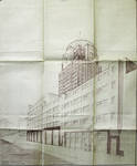 Rue Ravenstein 48-70 et Cantersteen 39-55, Bruxelles, Shell Building, perspective côté Cantersteen avec projet de tour, AVB/TP 67548, 1937