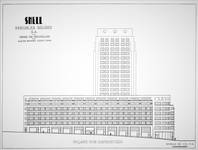 De Shellbuilding, opstand langs de Ravensteinstraat met voorziene toren in Dumont, Dumont & Van Goethem, <i>Quelques travaux d'architecture</i>, [1939], p. 28.